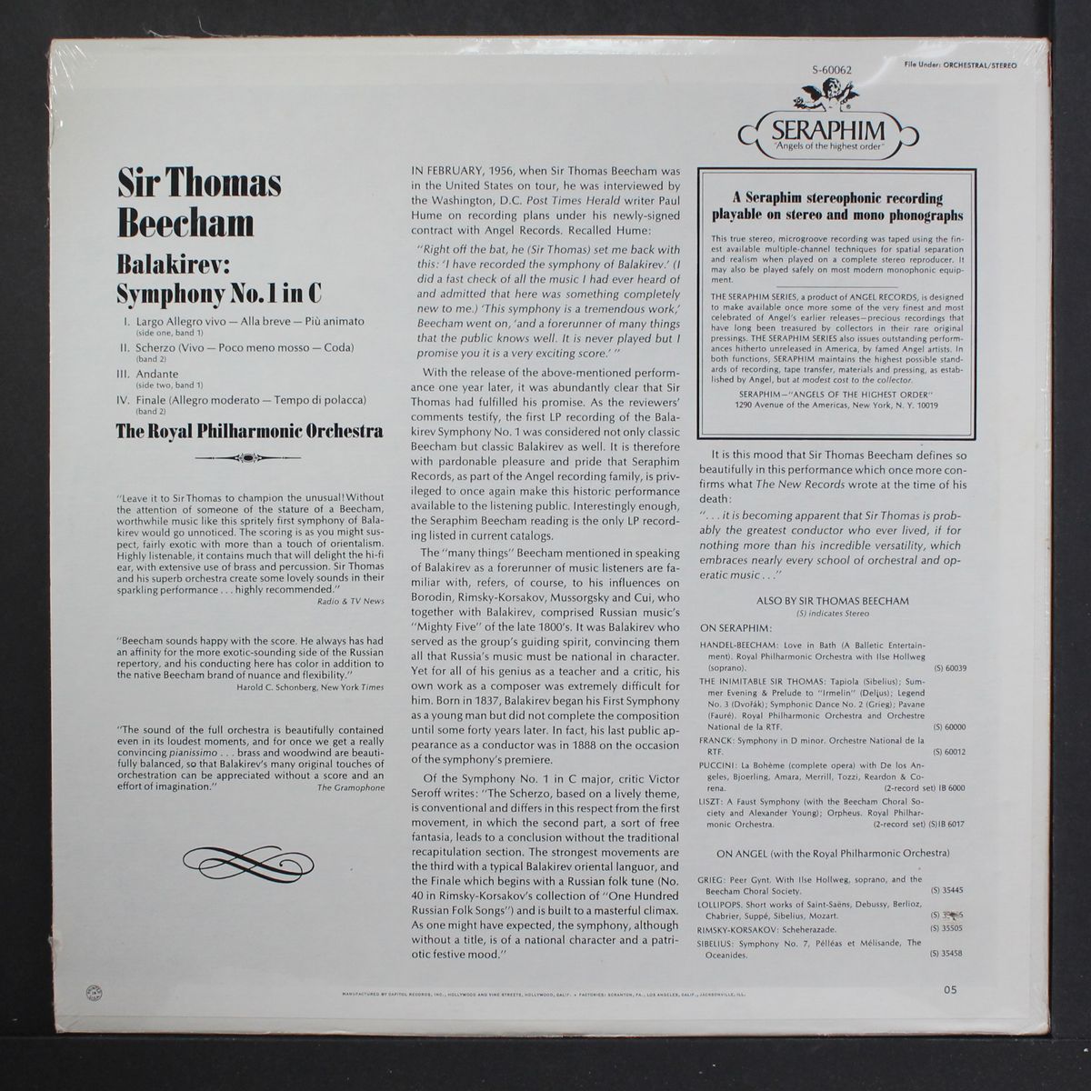 balakirev: symphony no. 1 by SIR THOMAS BEECHAM
