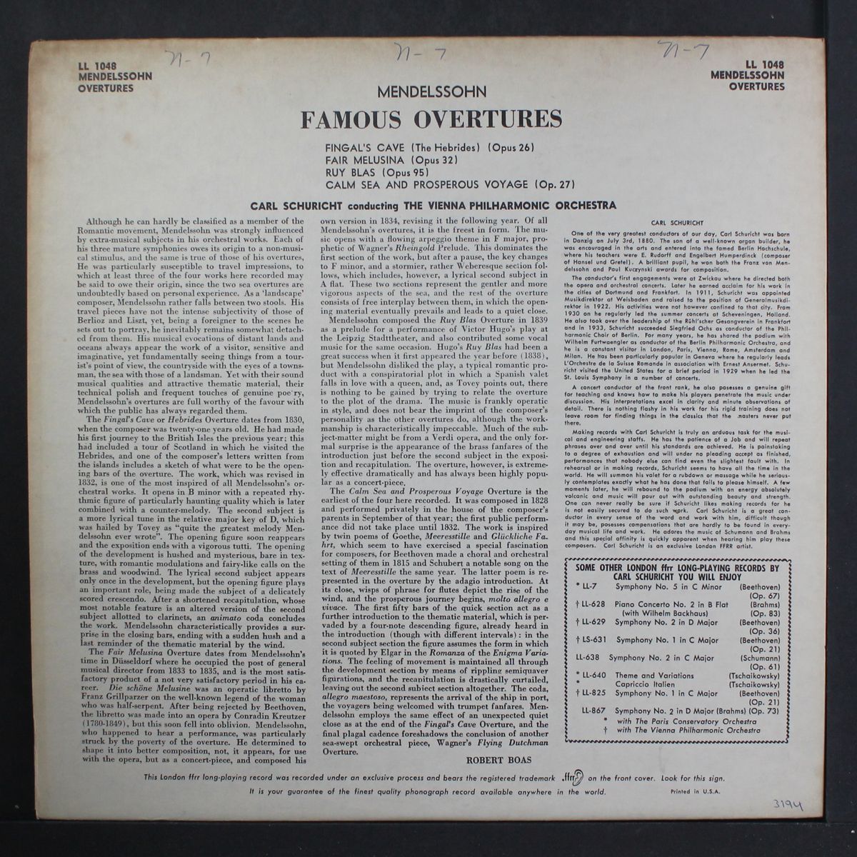 mendelssohn: overtures by CARL SCHURICHT
