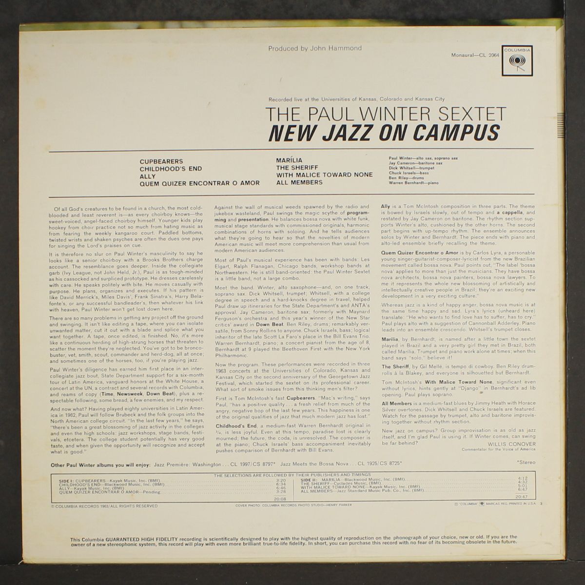 new jazz on campus by PAUL WINTER