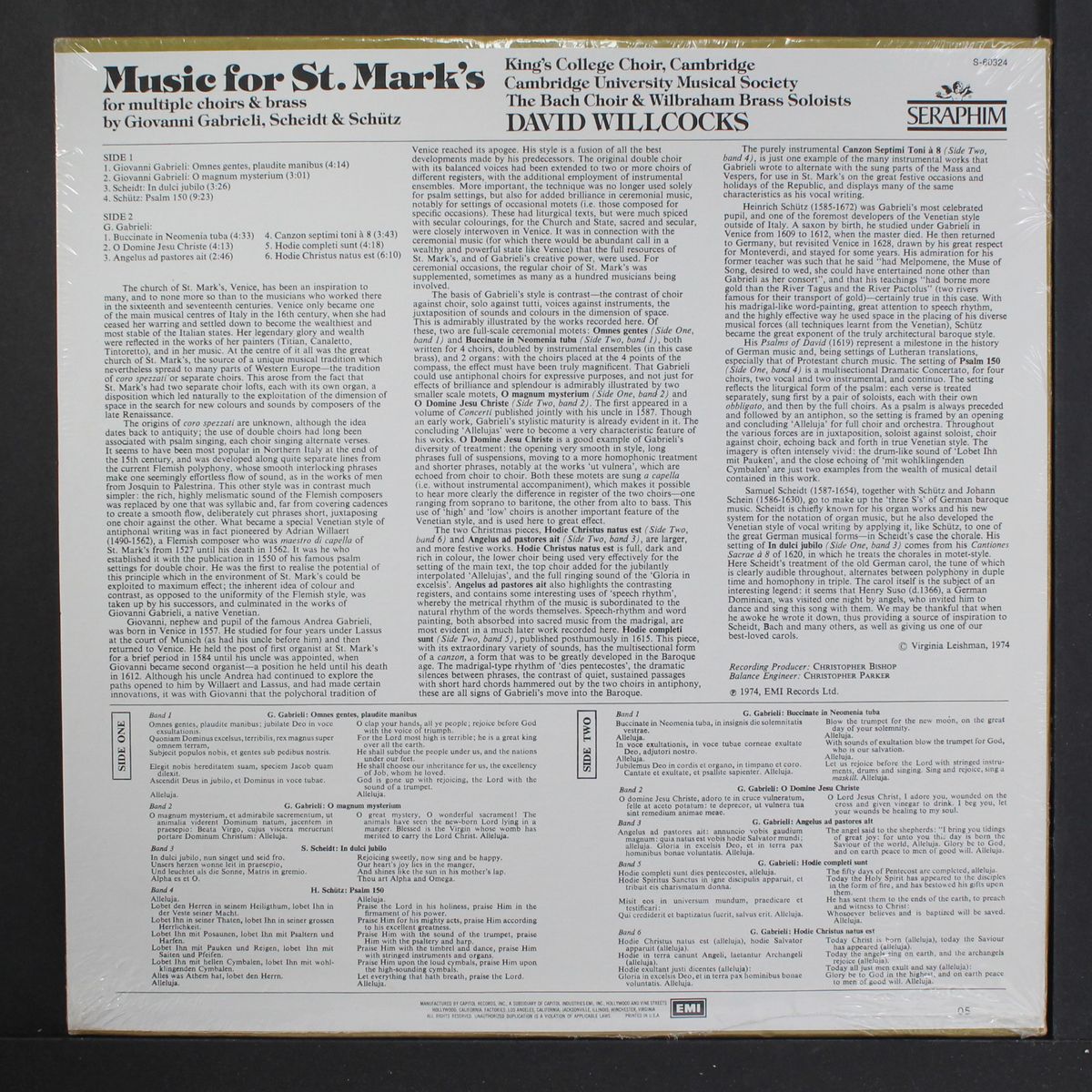 music for st. mark's by DAVID WILLCOCKS