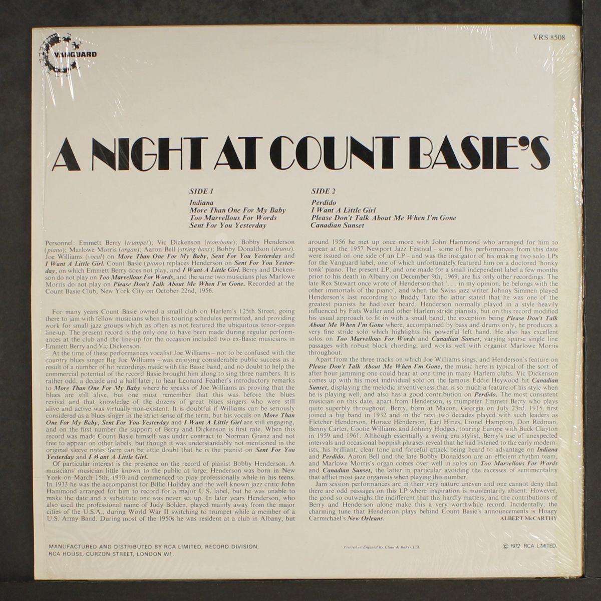 a night at count basie's by JOE WILLIAMS