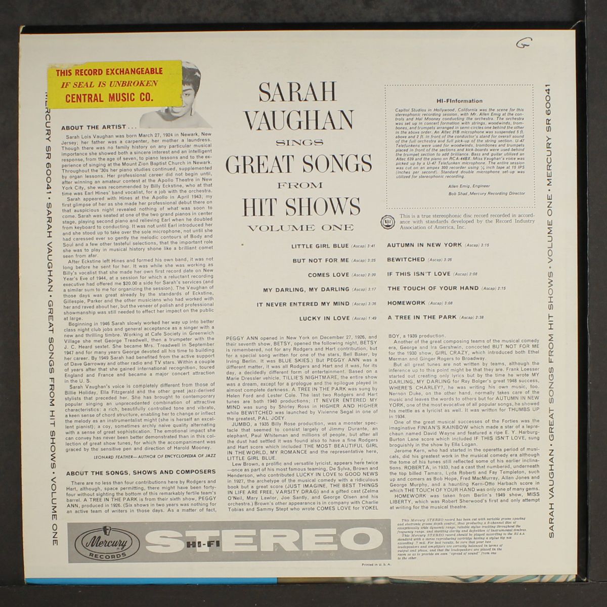 great songs from hit shows by SARAH VAUGHAN