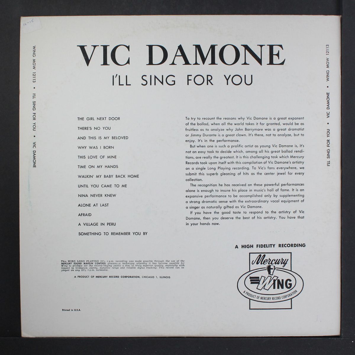 i'll sing for you by VIC DAMONE