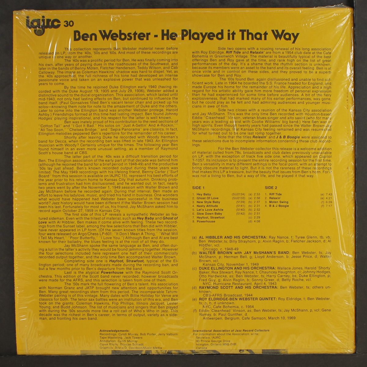 he played it that way by BEN WEBSTER
