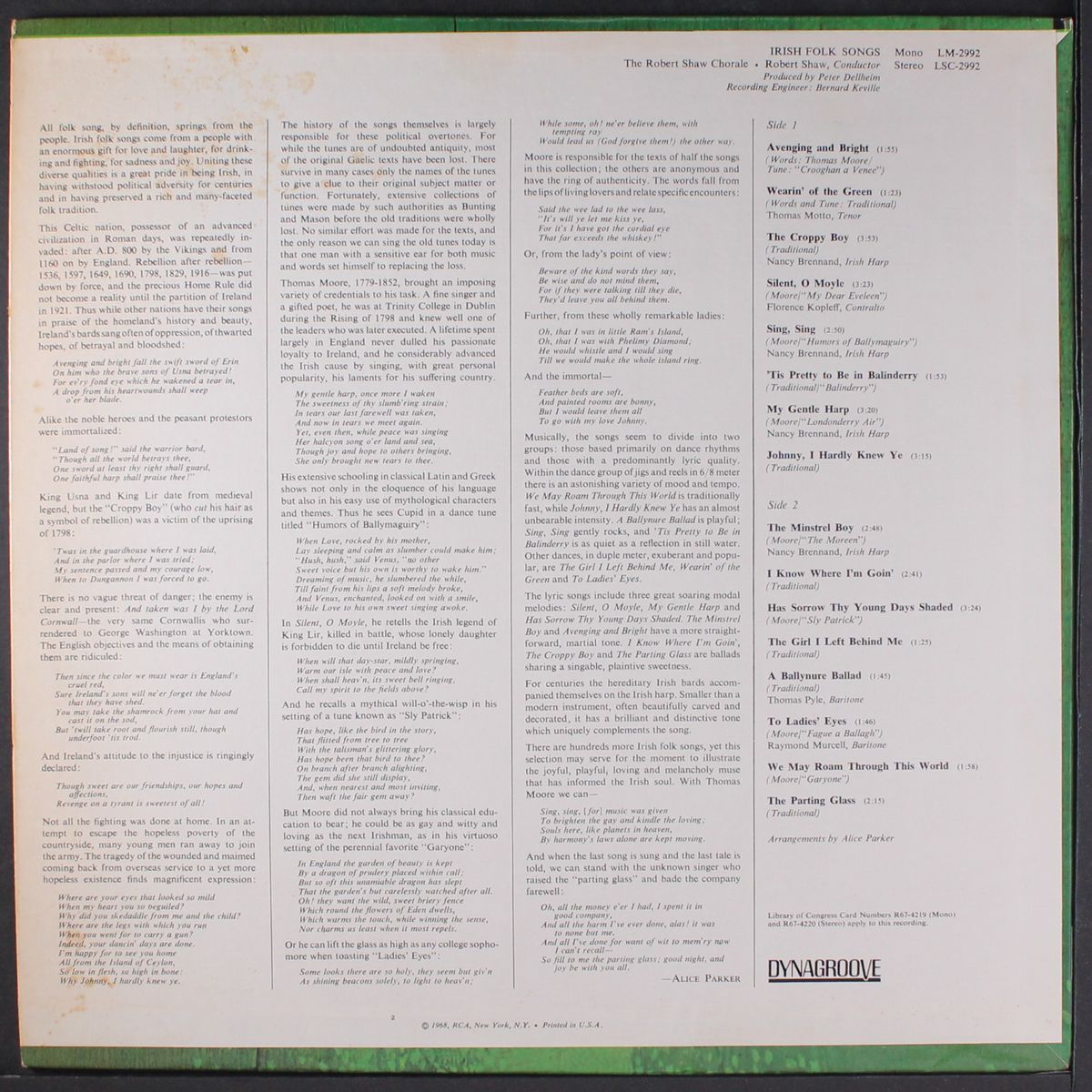 irish folk songs by ROBERT SHAW CHORALE