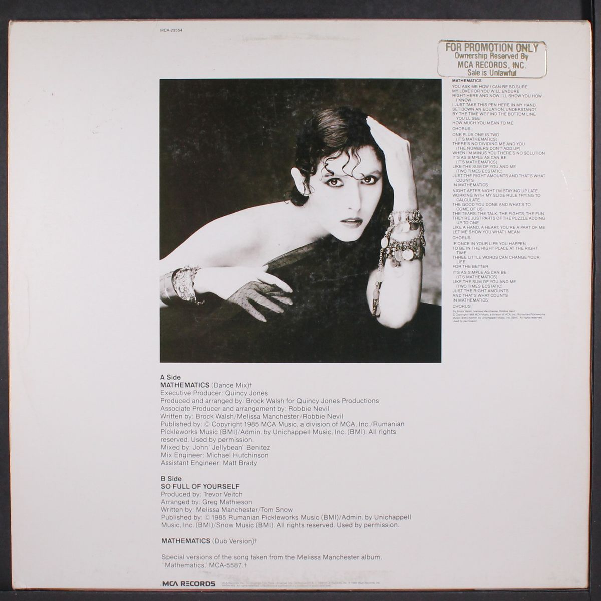 mathematics (dance mix) / so full of yourself by MELISSA MANCHESTER