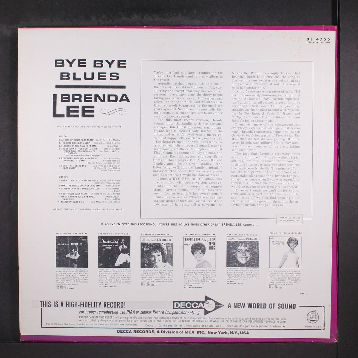 bye bye blues by BRENDA LEE