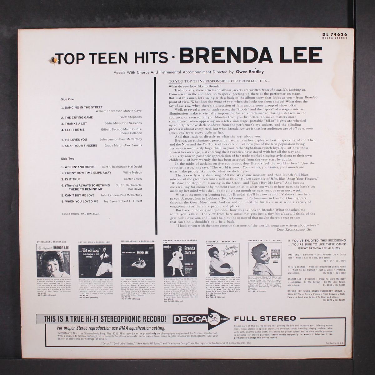 sings top teen hits by BRENDA LEE