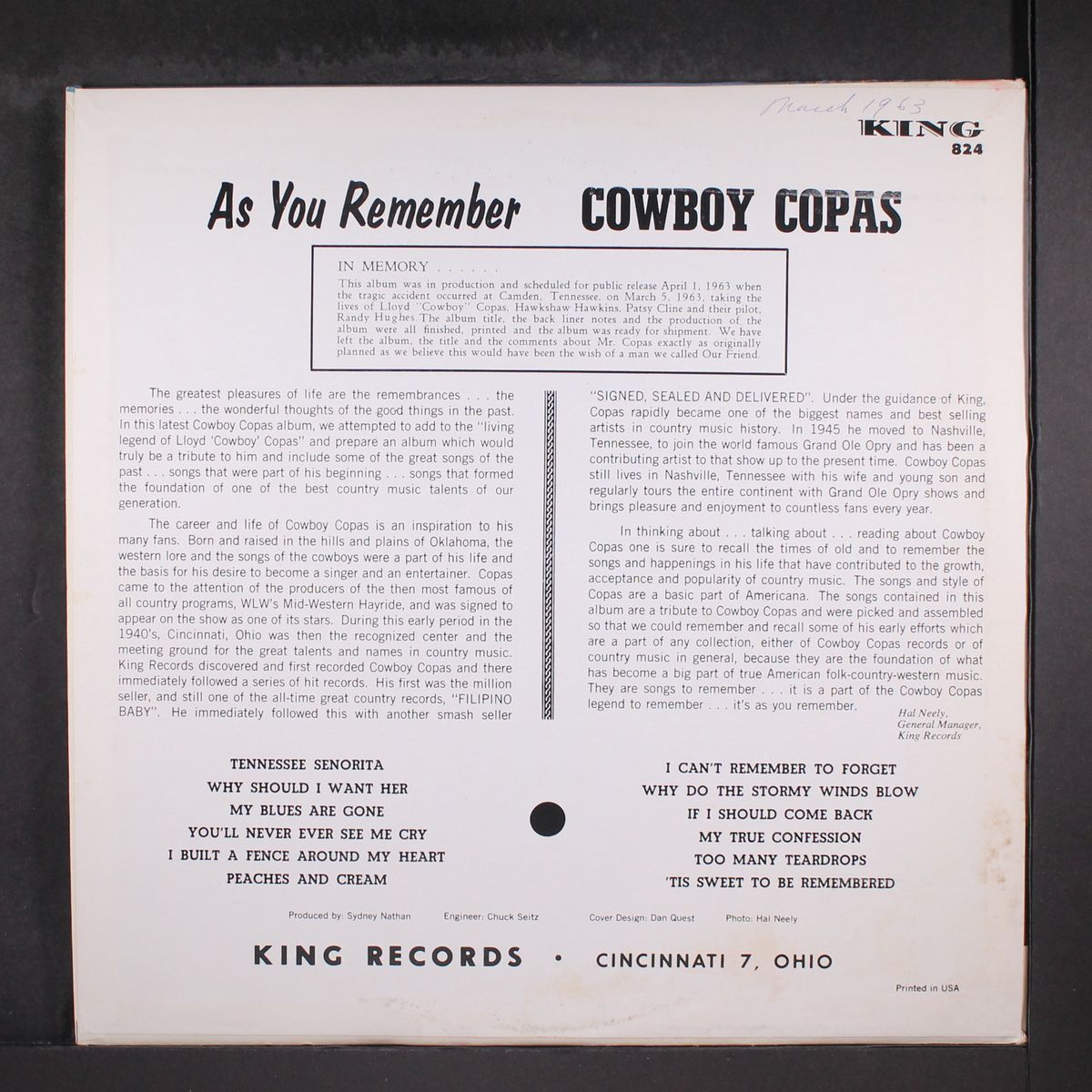 as you remember by COWBOY COPAS