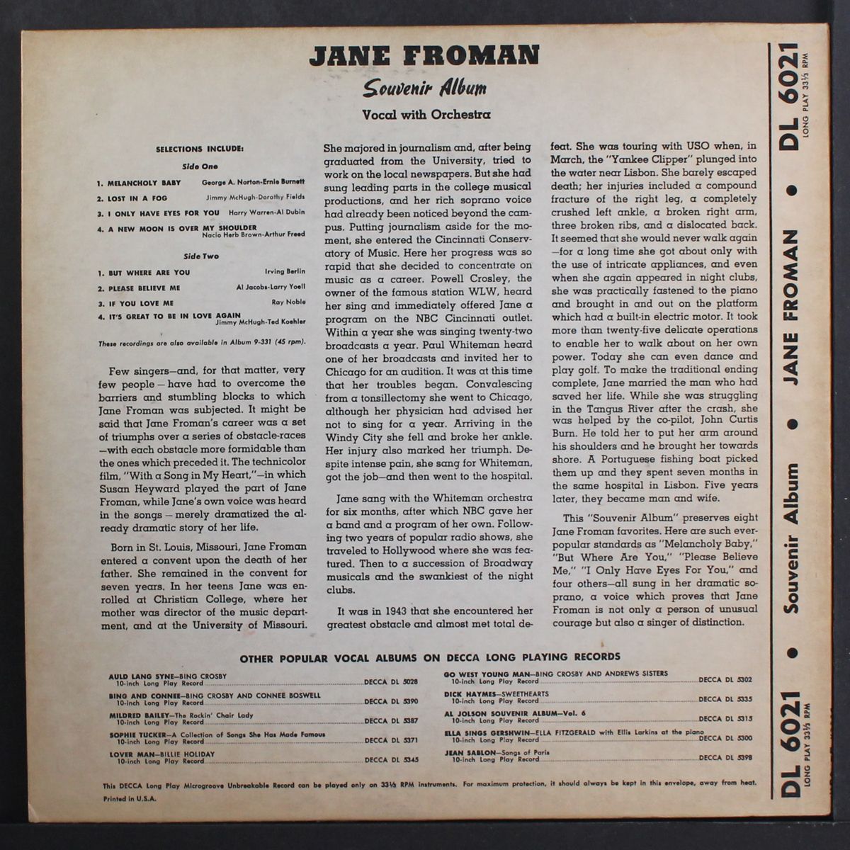 souvenir album by JANE FROMAN