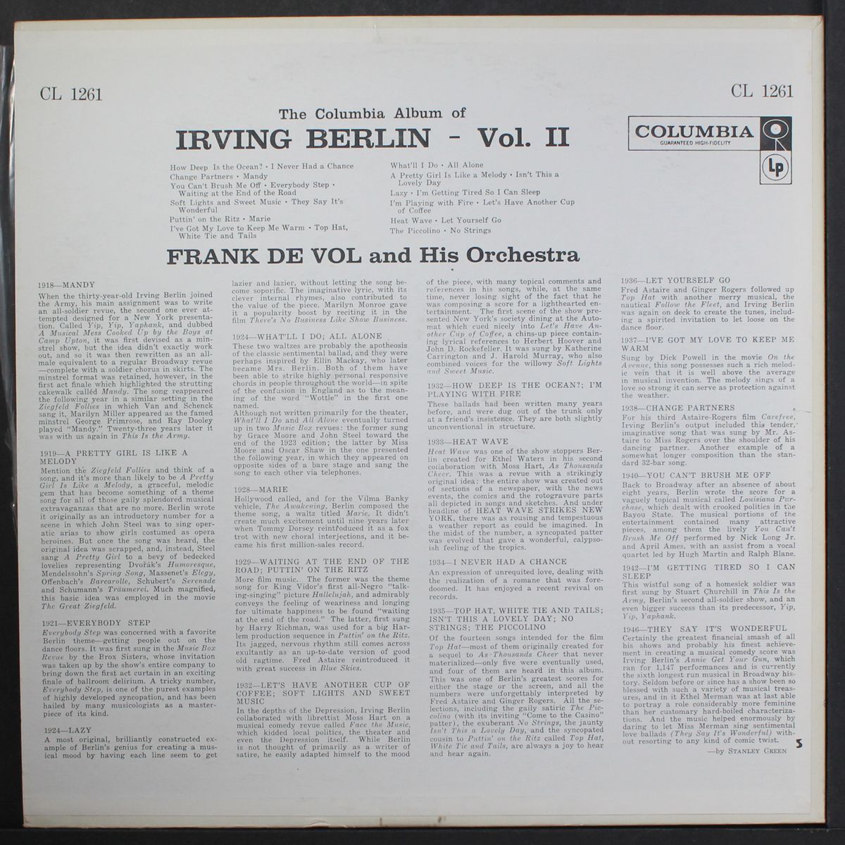 irving berlin, vol. 2 by FRANK DE VOL