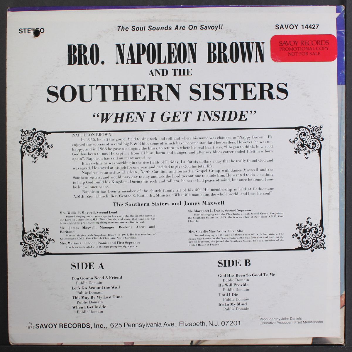 when i get inside by BRO. NAPOLEON BROWN & SOUTHERN SISTERS