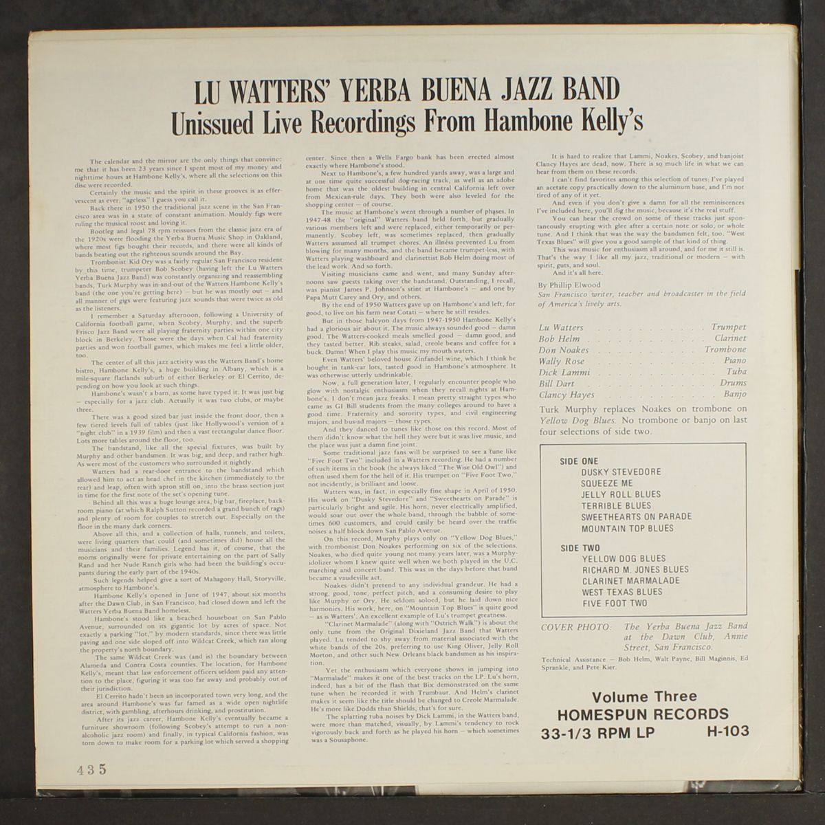 unissued live @ hambone kelly's vol. 3 by LU WATTERS YERBA BUENA JAZZ BAND