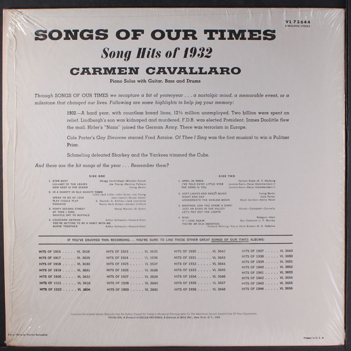 songs of our times 1932 by CARMEN CAVALLARO