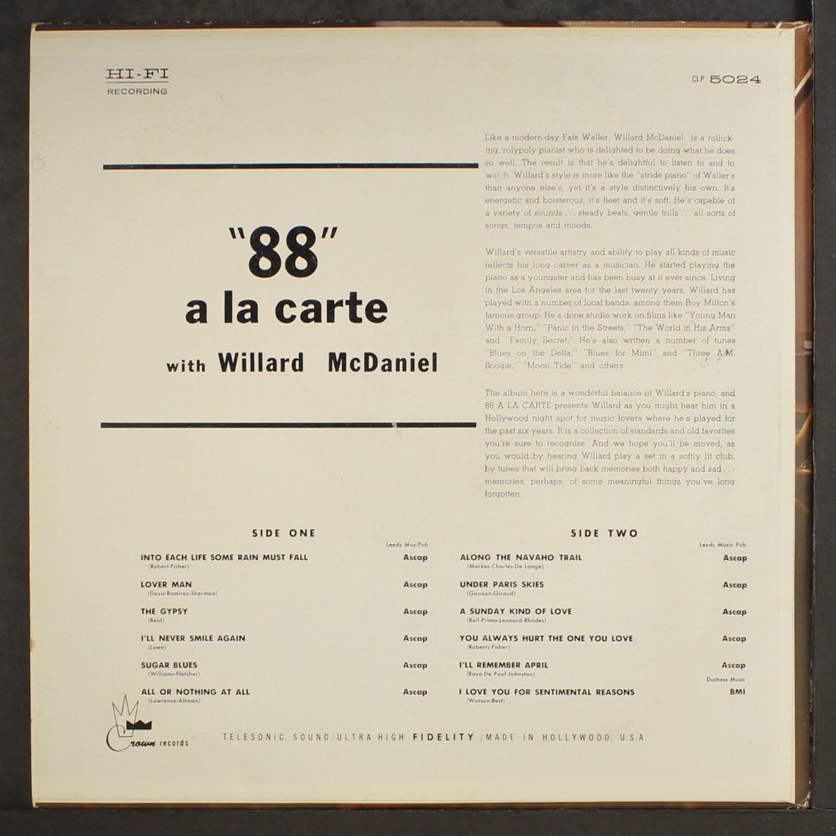 88 a la carte by WILLARD MCDANIEL