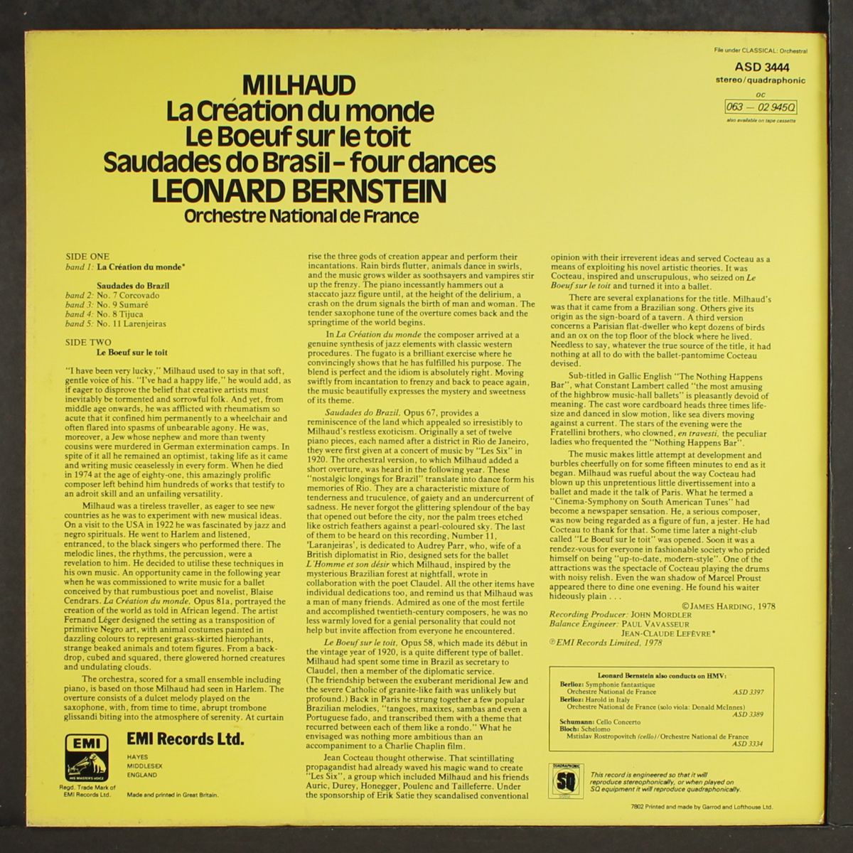 milhaud: la creation du monde / le boeuf sur le toit / saudades do bra by LEONARD BERNSTEIN