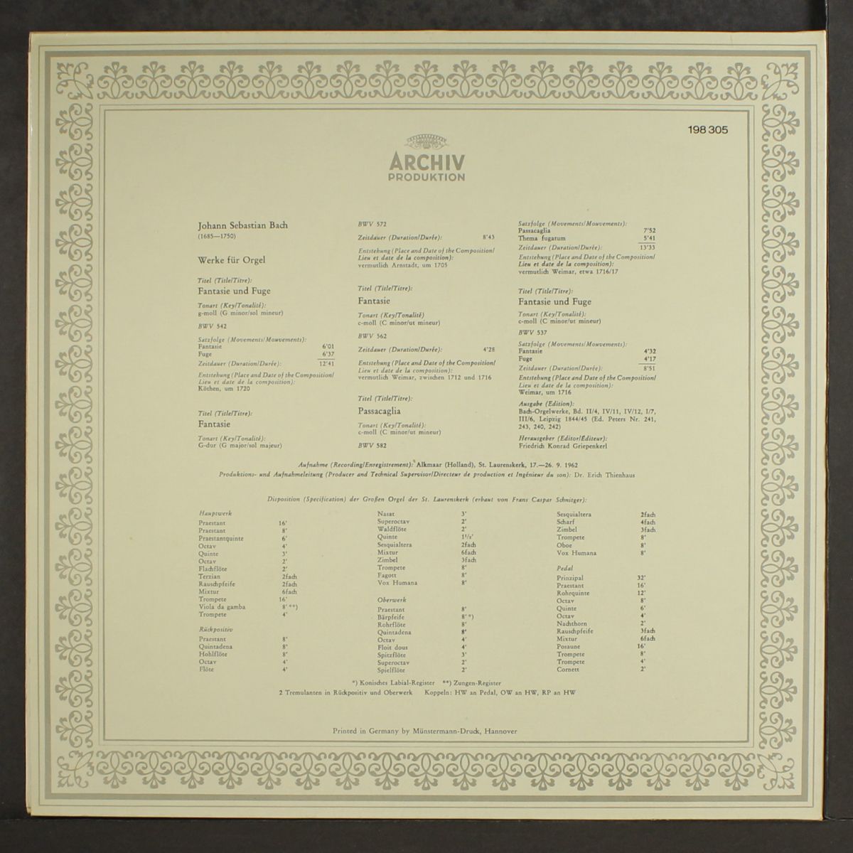 bach: orgelwerke, bwv 542, 572, 562, 582 & 537 by HELMUT WALCHA