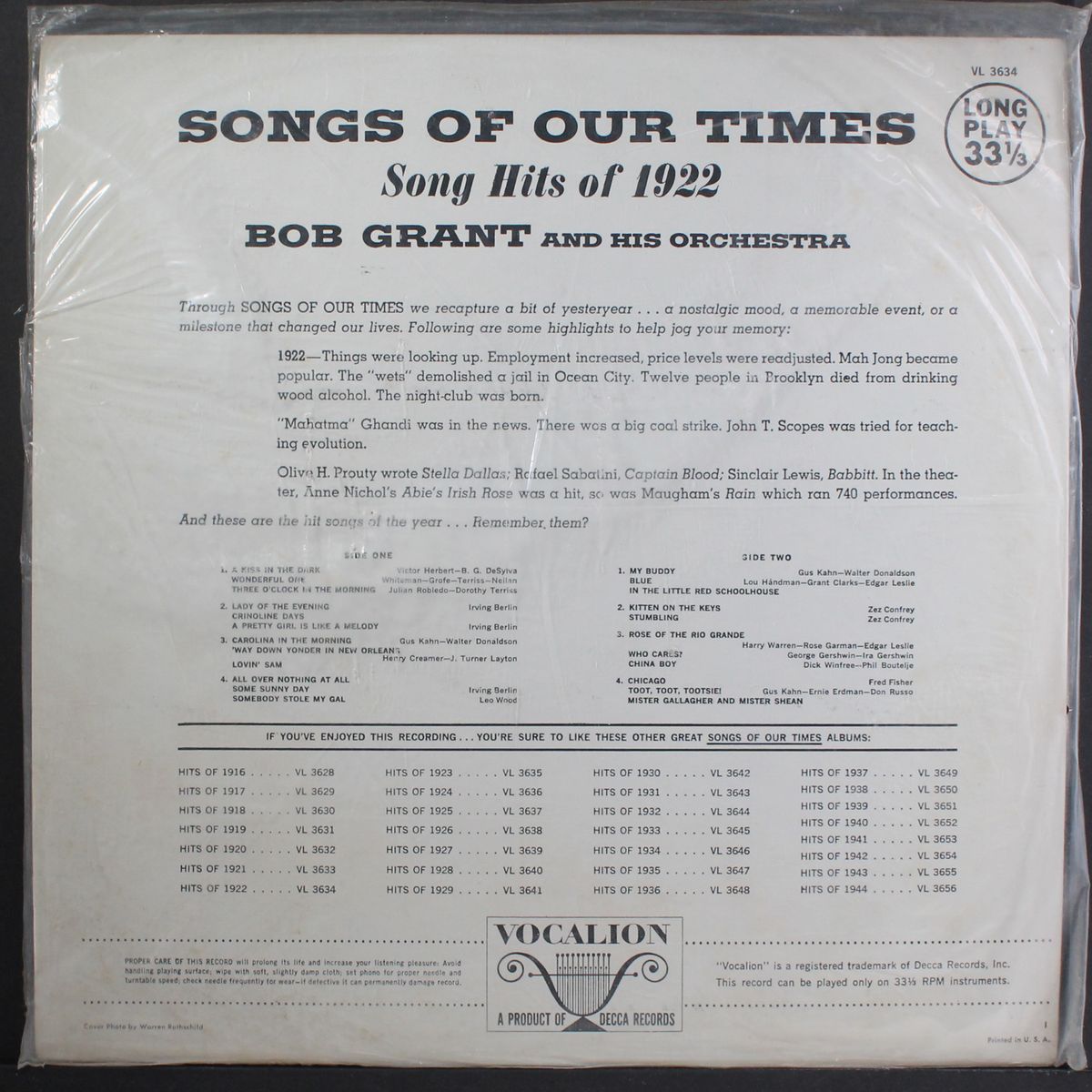 song hits of 1922 by BOB GRANT