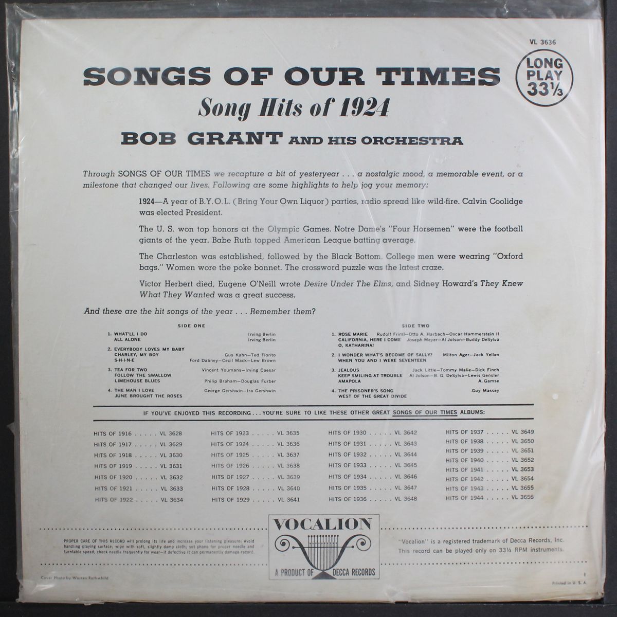 song hits of 1924 by BOB GRANT