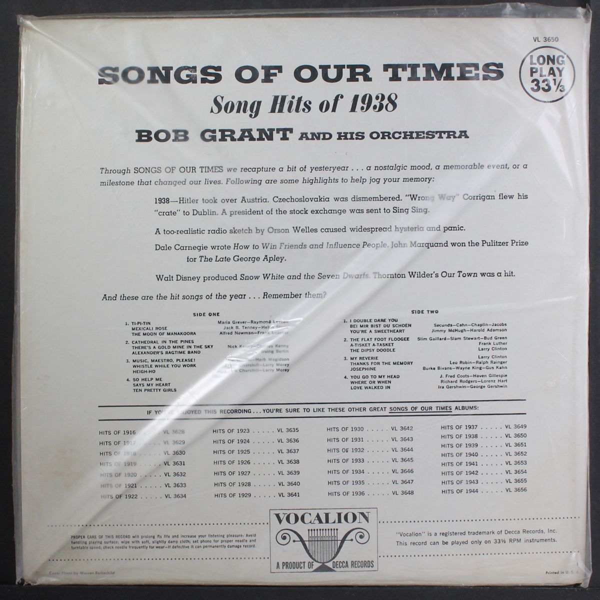 songs of our times 1938 by BOB GRANT