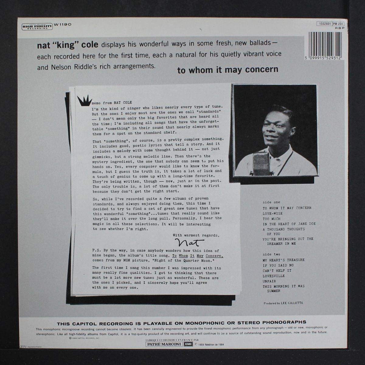 to whom it may concern by NAT KING COLE
