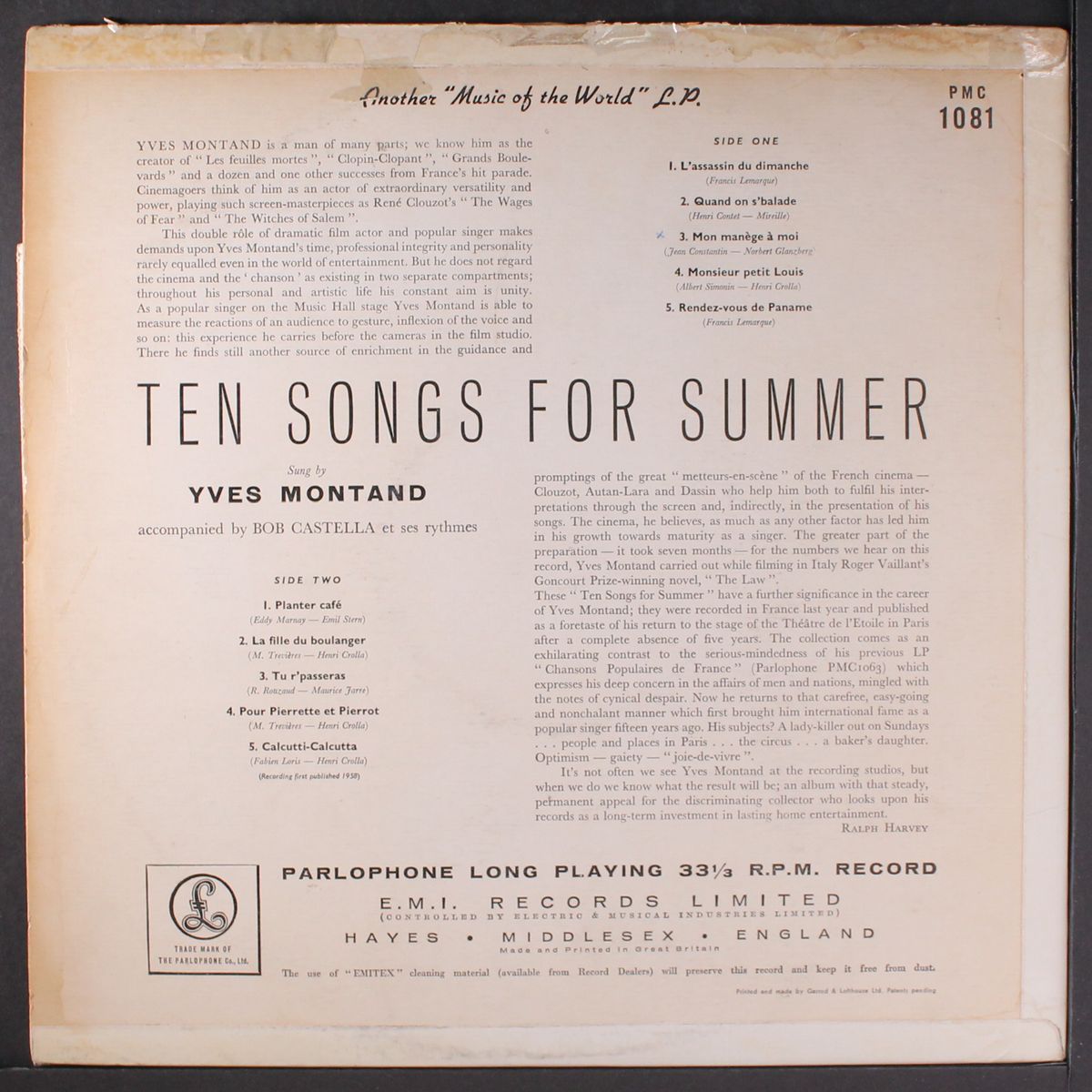 ten songs for summer by YVES MONTAND