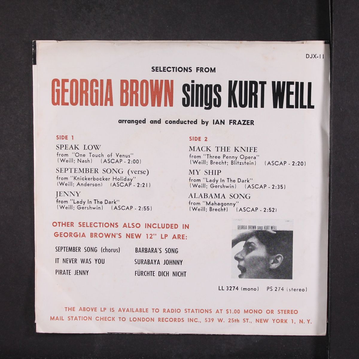sings kurt weill 6 songs by GEORGIA BROWN