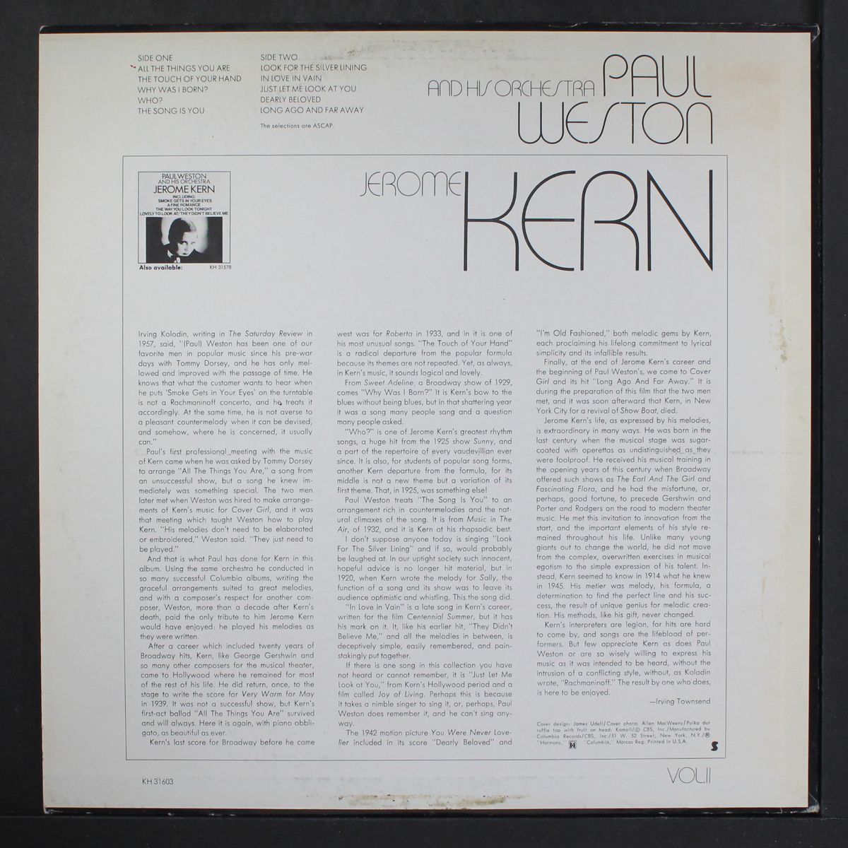 jerome kern, vol. 2 by PAUL WESTON