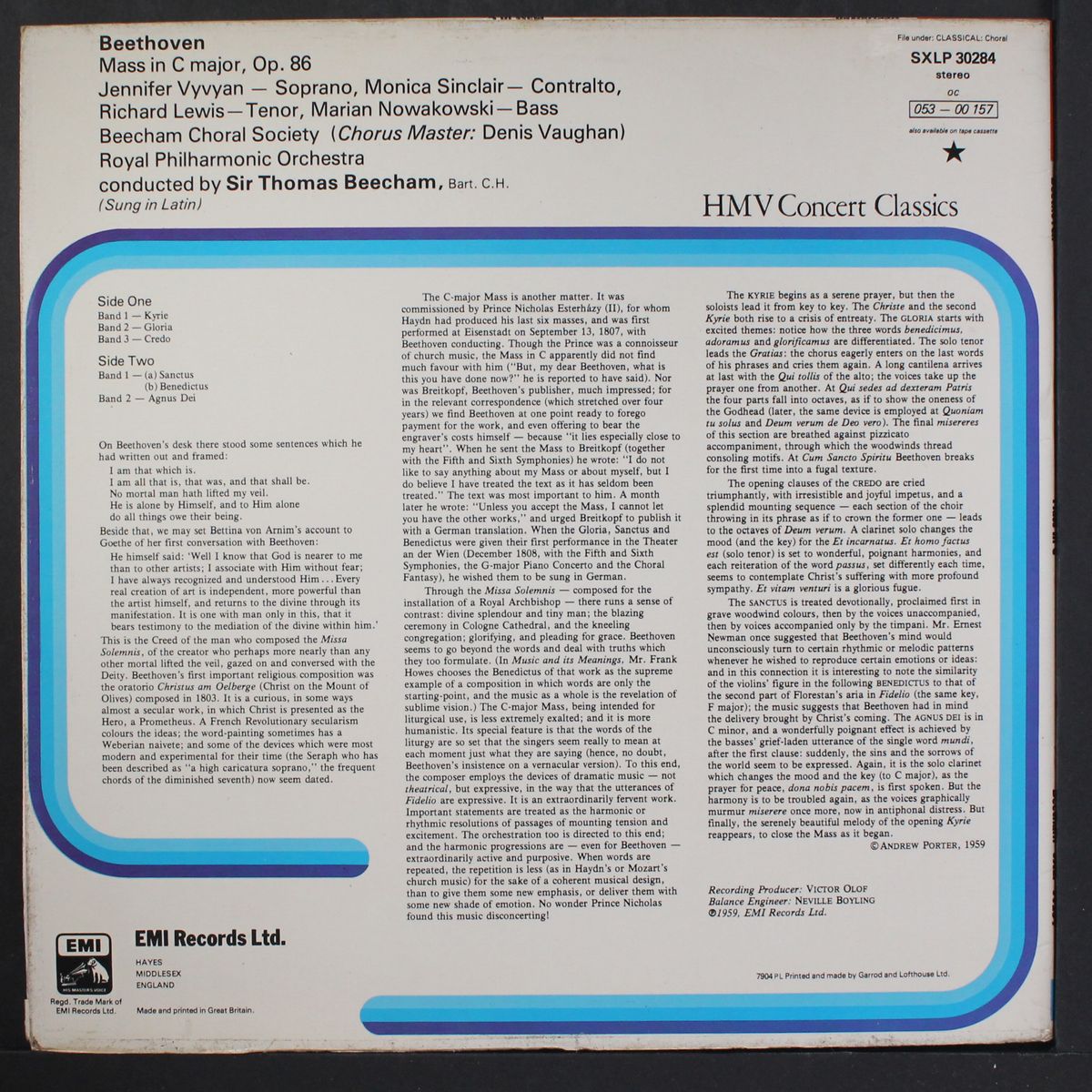 beethoven: mass in c by SIR THOMAS BEECHAM