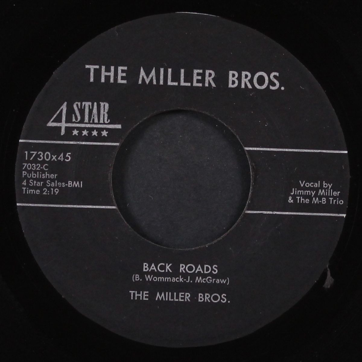 back roads / i can't get started by MILLER BROTHERS