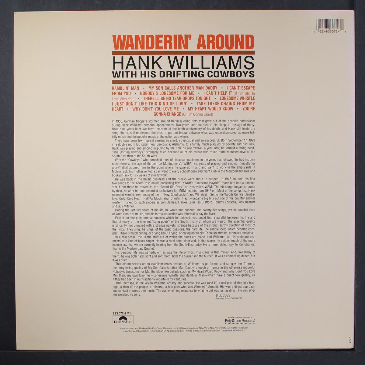 wanderin' around by HANK WILLIAMS