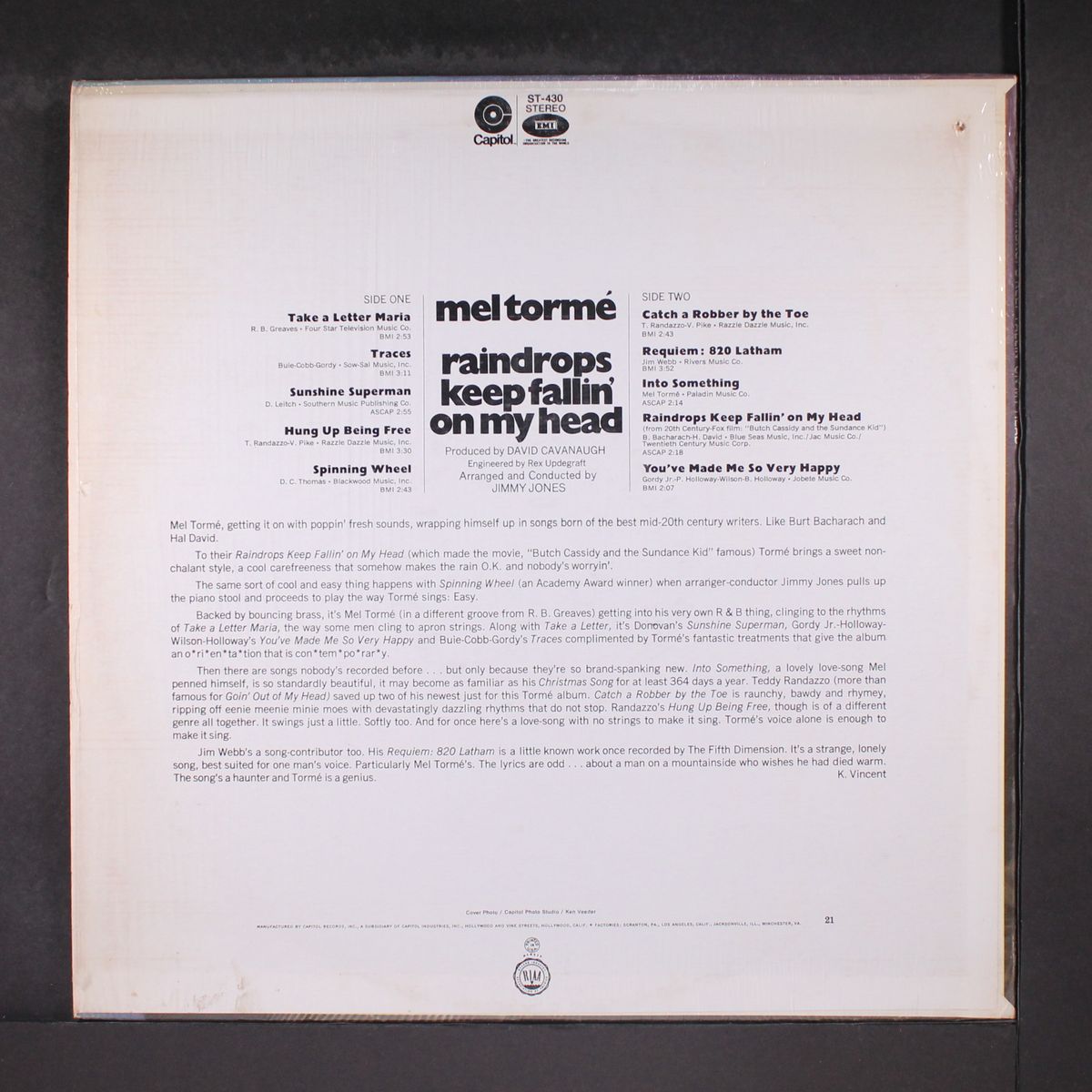 raindrops keep fallin' on my head by MEL TORME