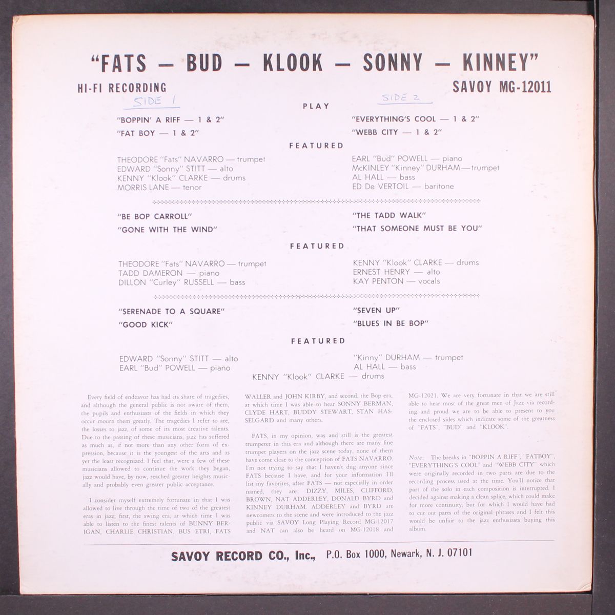 fats, bud, klook, sonny, kinney by FATS NAVARRO