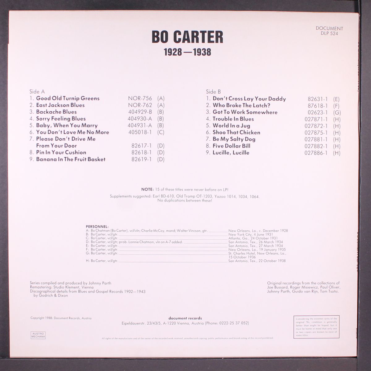 1928-1938 by BO CARTER