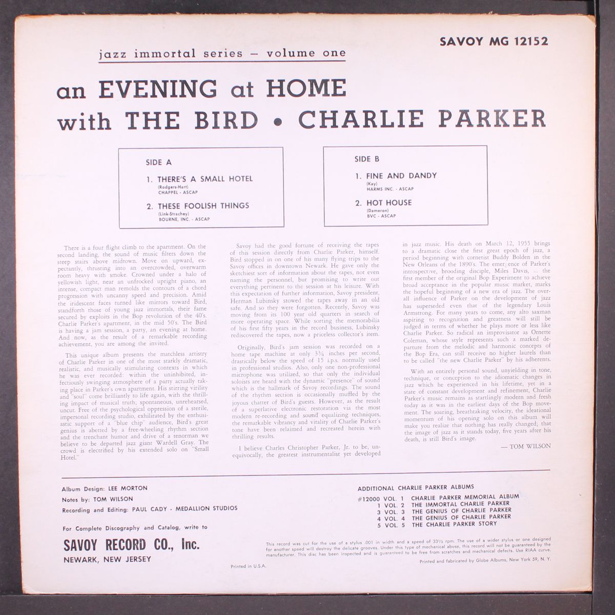 an evening at home with by CHARLIE PARKER