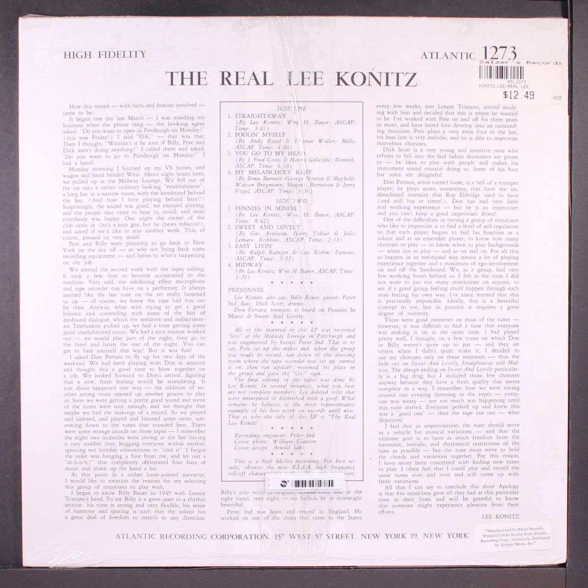 the real lee konitz by LEE KONITZ