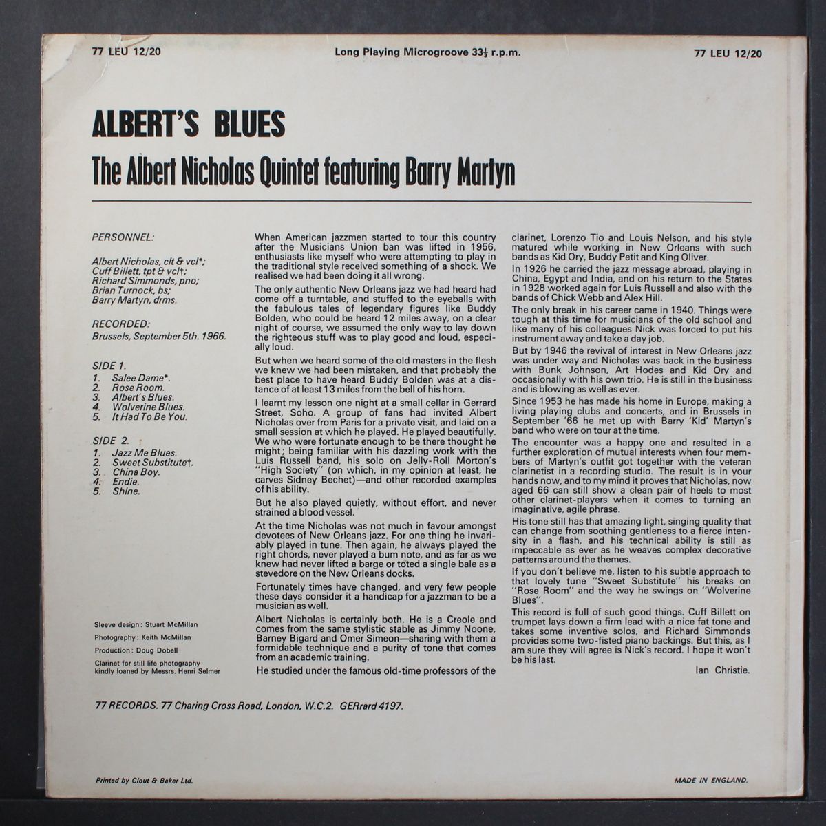 albert's blues by ALBERT NICHOLAS