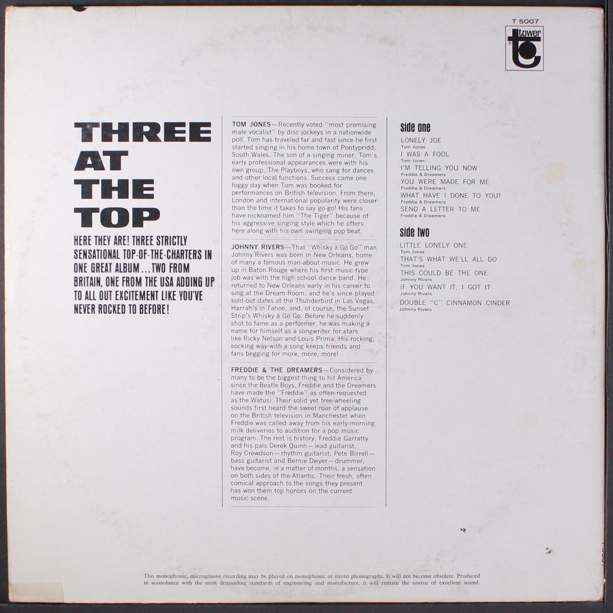 three at the top by TOM JONES, JOHNNY RIVERS, ETC