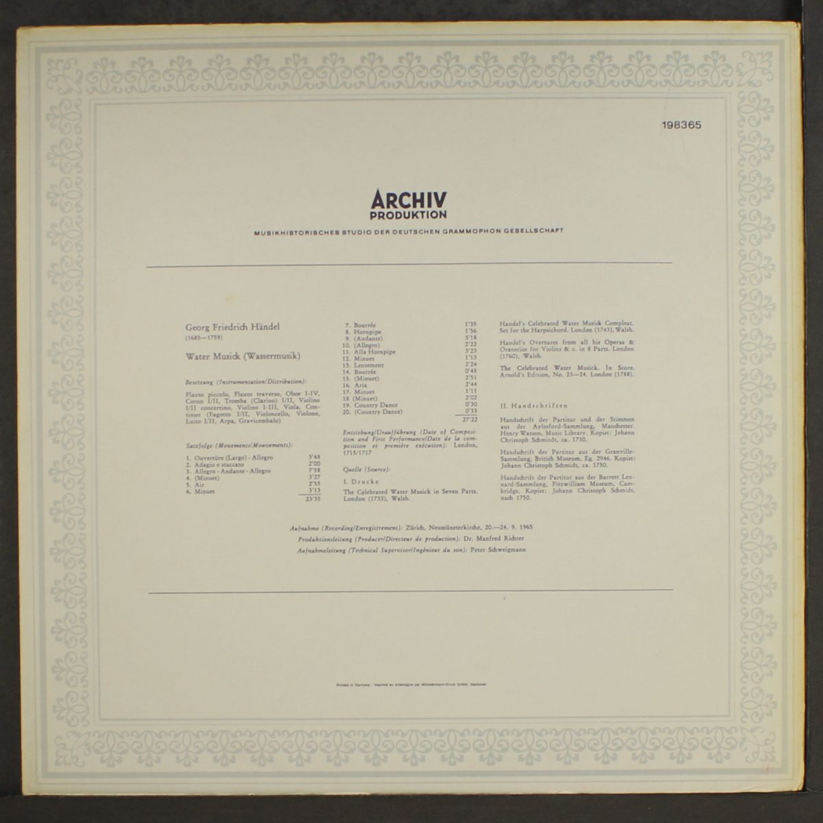 handel: water musick by AUGUST WENZINGER