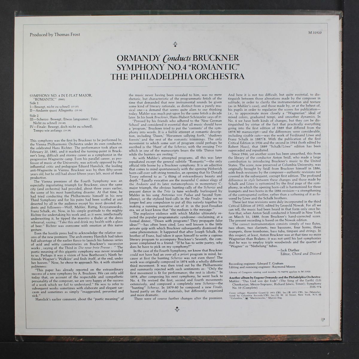 brucker: symphony no. 4 by EUGENE ORMANDY