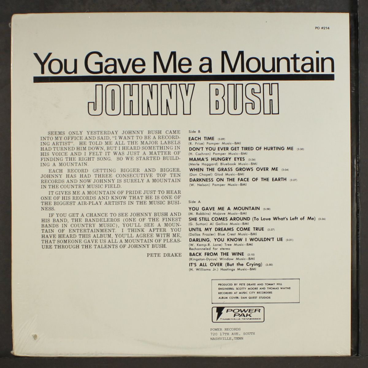 you gave me a mountain by JOHNNY BUSH