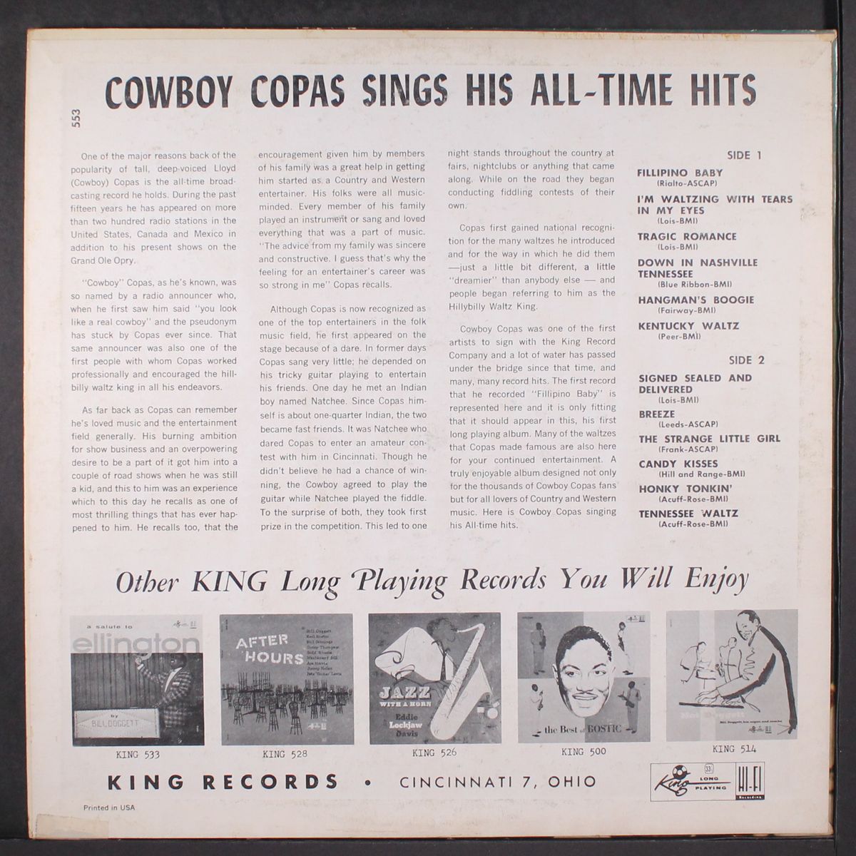 sings his all-time hits by COWBOY COPAS