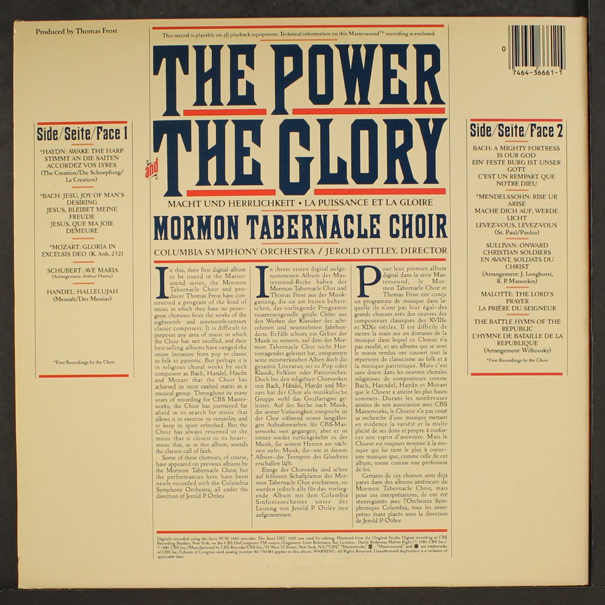 the power & the glory by MORMON TABERNACLE CHOIR