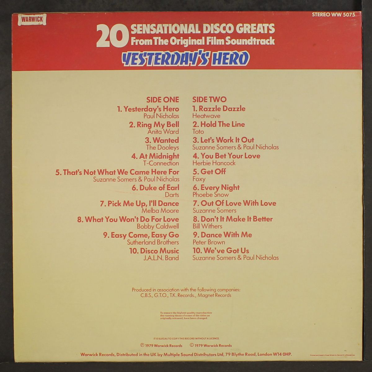 20 sensational disco greats from yesterday's hero by VARIOUS