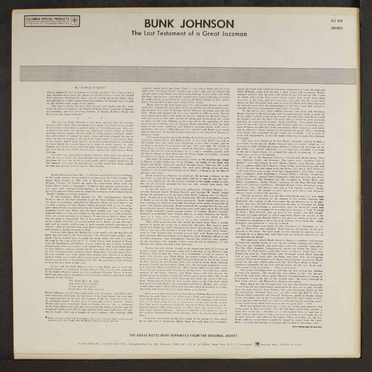 the last testament of a great jazzman by BUNK JOHNSON
