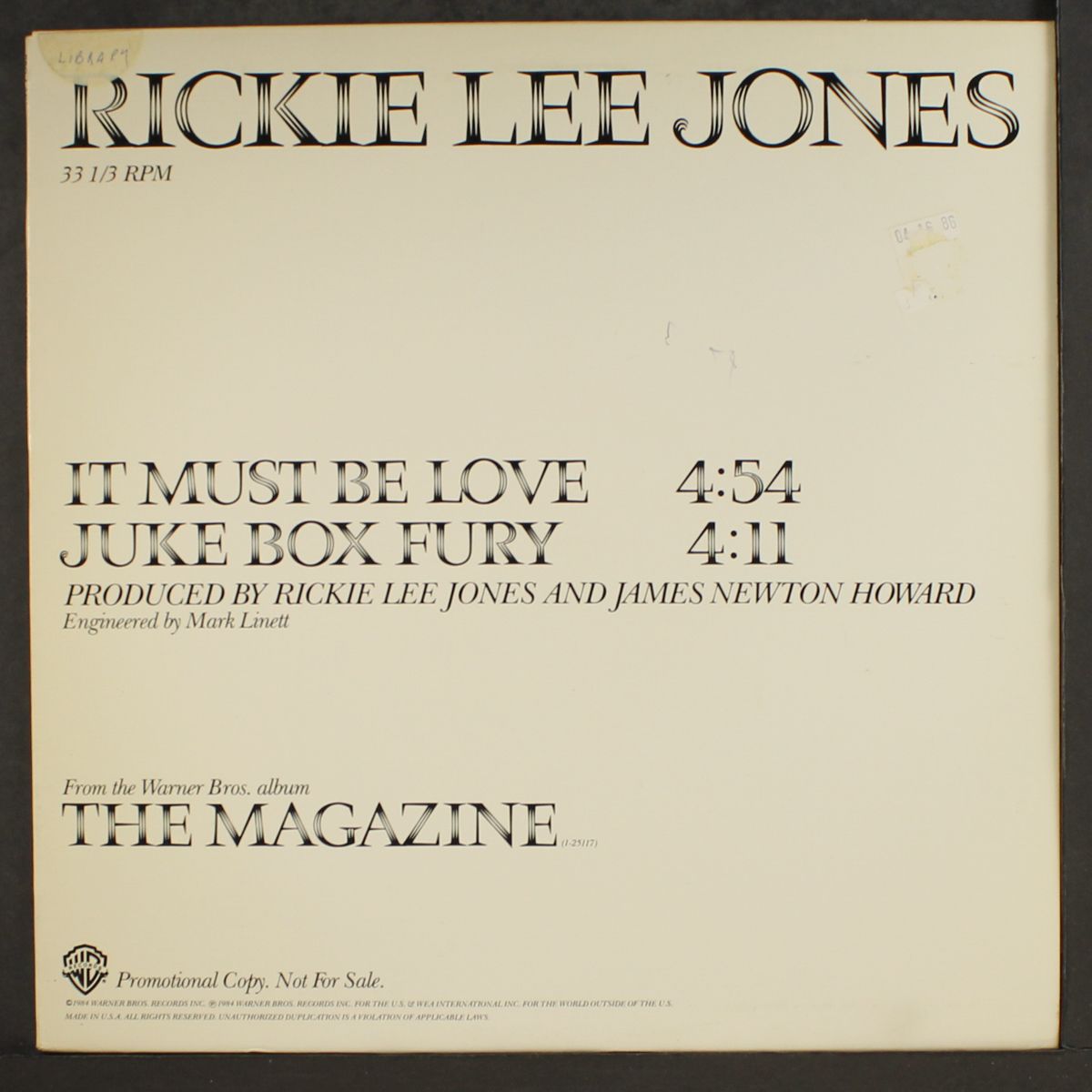 it must be love / juke box fury by RICKIE LEE JONES