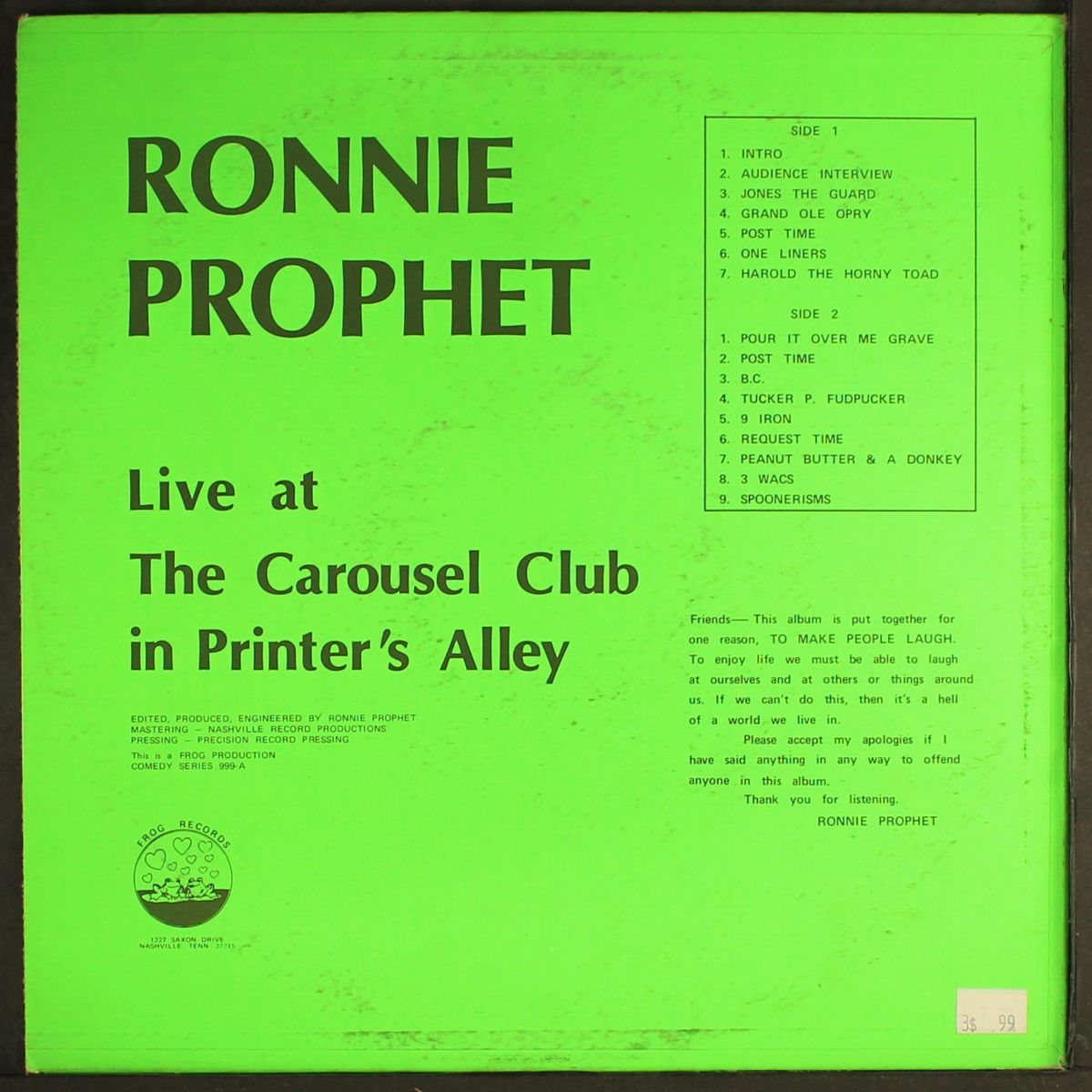 harold the horny toad (comedy) by RONNIE PROPHET