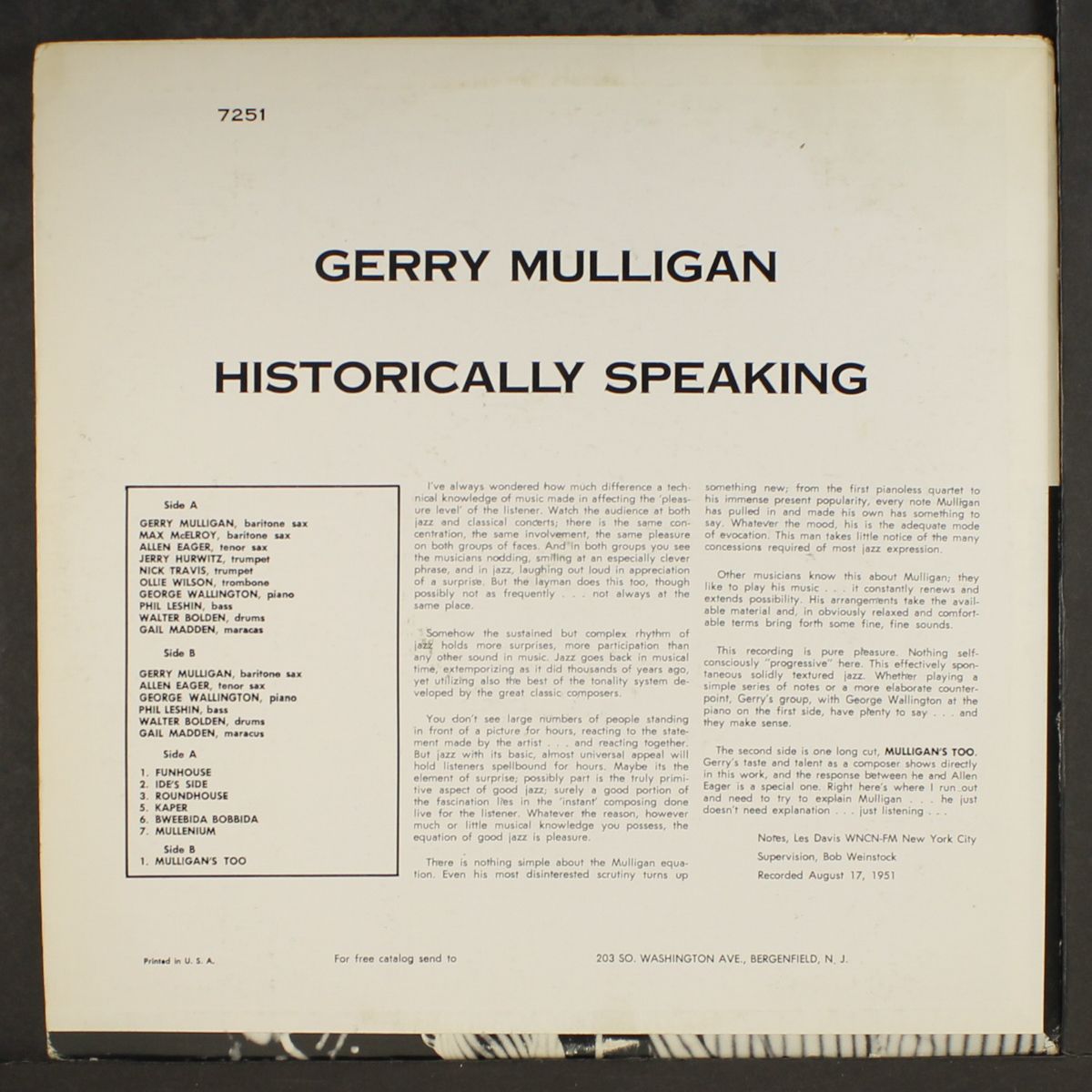 historically speaking by GERRY MULLIGAN