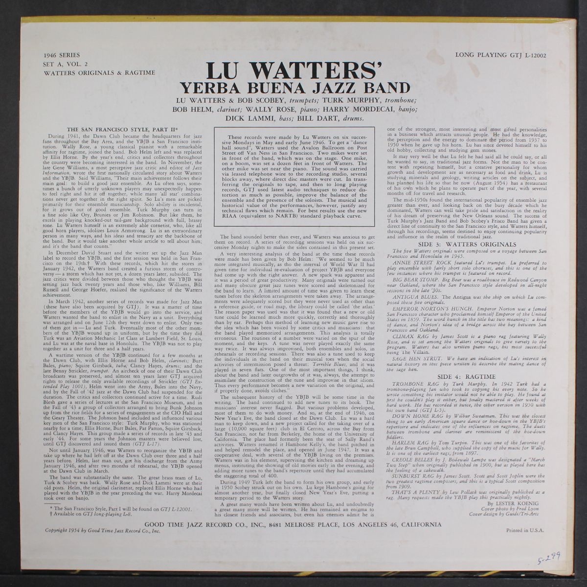 vol. 2: watters' originals & ragtime by LU WATTERS YERBA BUENA JAZZ BAND