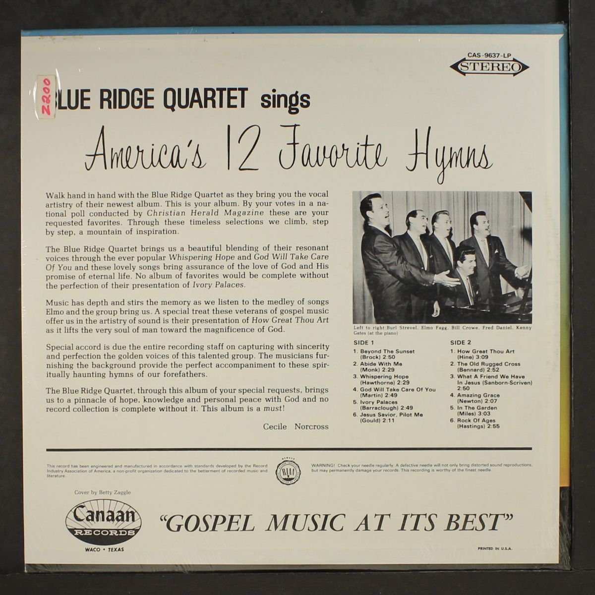 sings america's twelve favorite hymns by BLUE RIDGE QUARTET